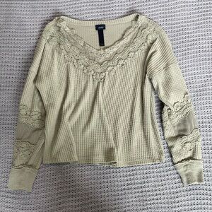 Daytrip Olive Green Lace Accent Top